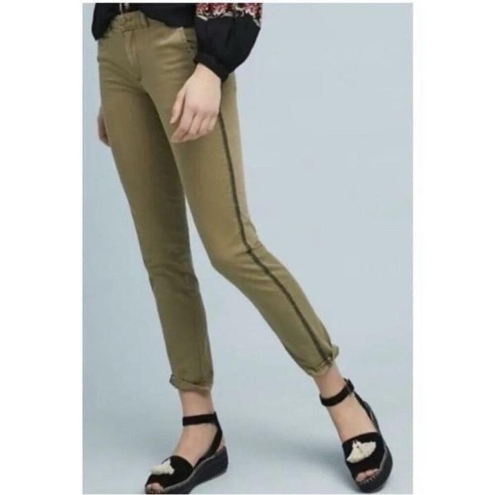 Anthropologie Chino Relaxed Fit Side Striped Pants Army Green Size 27